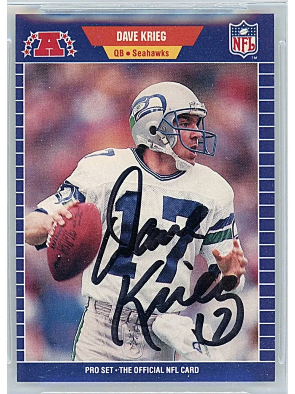 Dave Krieg Signed 1989 Pro Set Football Card Seahawks Beckett Autograph Slabbed